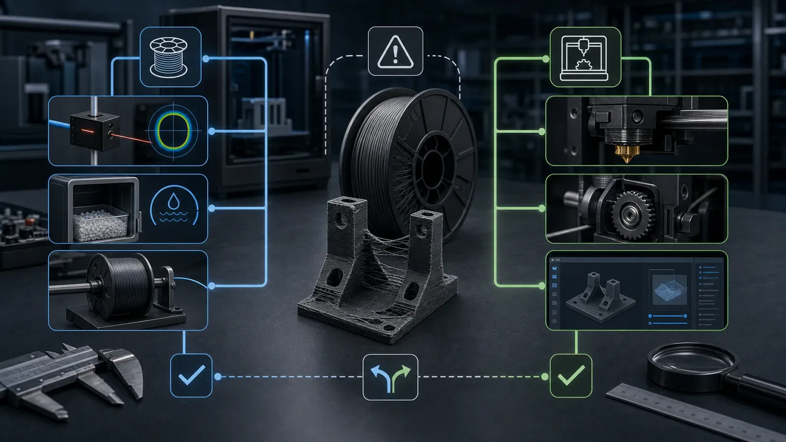 Filament claim diagnostics between material and printing process